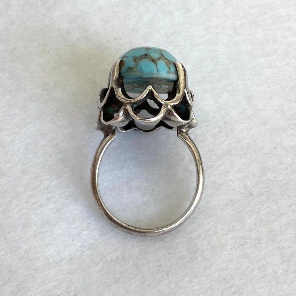 VTG Sterling Silver 925 Prong Set Oval Blue ?Hubble Glass Statement Ring Sz 5.5 - Picture 6 of 16